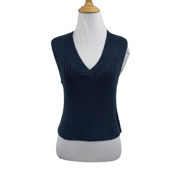 Active Usa Sweater Vest Womens S Small Chalkboard Boucle V Neck Cropped Stretch - Picture 1 of 10
